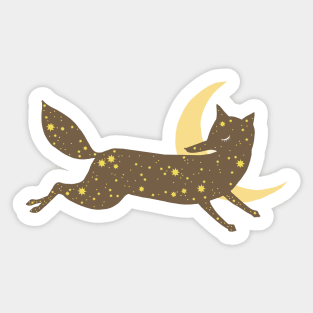 Starry Fox And Crescent Moon Illustration Sticker